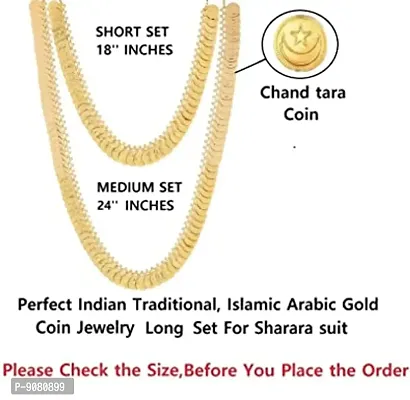 Stylish Traditional Chand Tara Coin Gold Plated Moon Star Necklace Jewellery Set For Women-thumb2