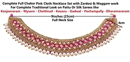 Stylish Traditional Embroidery Zari Thread Cloth Fabric Pink Necklace Aari Work Choker For Fashion Girls And Ladies-thumb1