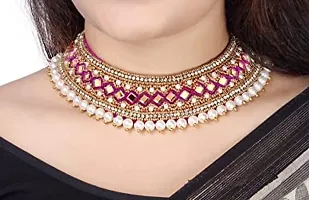 Stylish Traditional Embroidery Zari Thread Cloth Fabric Pink Necklace Aari Work Choker For Fashion Girls And Ladies-thumb2