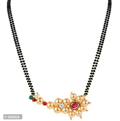 Stylish Mangal Sutra Traditional Jewellery Black Beads Kolhapuri Saaj Maharashtrian Thushi Mangalsutra Pendant Chain Necklace For Women And Girls-thumb0
