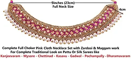 Stylish Full Aari Lace Thread Work Cloth Handmade Embroidery Traditional Pink Choker Necklace Set For Girls And Women-thumb1