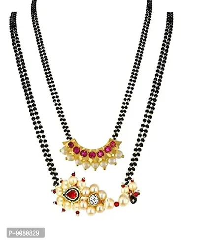 Stylish Ethnic Traditional Gold Plated Oxidized Gold Beads Tanmaniya Pendant Long Necklace Mangalsutra With Chain For Women-thumb0