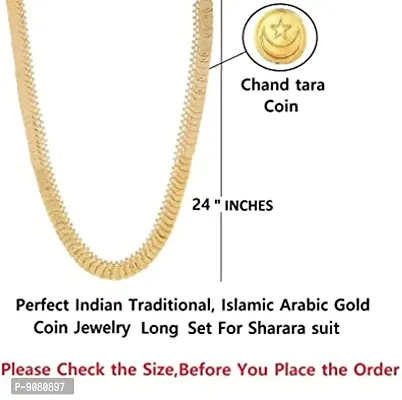 Stylish Traditional Gold Plated Wedding Moon Star Coin Long Necklace Jewellery Set Chand Tara For Girls And Ladies-thumb2