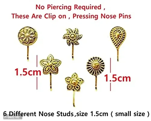 Stylish Clip On Pressing Oxidized Nose Pin And Ring Non Piercing Golden Oxidised For Women And Girls-thumb2