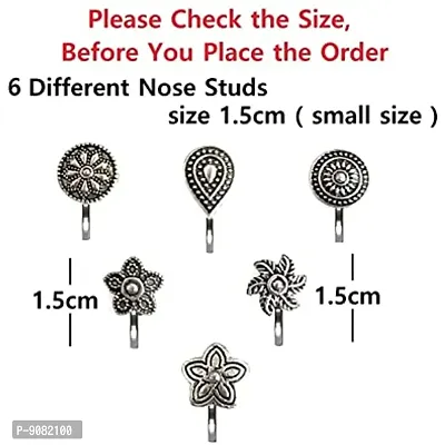 Stylish German Silver Press On Oxidized Nose Ring Pin Stud Combo Offer Oxidised Black Metal For Girls And Women-thumb2