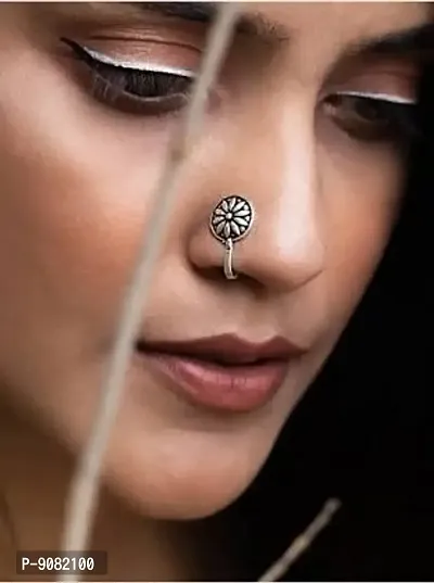 Stylish German Silver Press On Oxidized Nose Ring Pin Stud Combo Offer Oxidised Black Metal For Girls And Women-thumb3