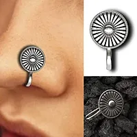 Stylish German Silver Clip On Oxidised Tribal Nose Pin Ring Nath Without Piercing For Women And Girls-thumb2
