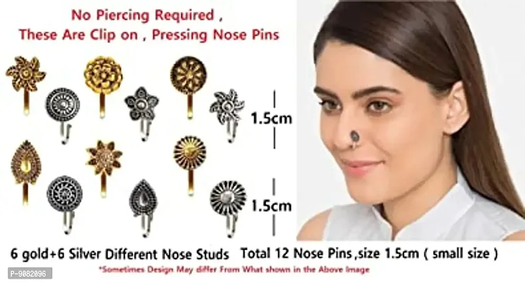 Stylish German Silver Clip On Oxidised Tribal Nose Pin Ring Nath Without Piercing For Women And Girls-thumb4