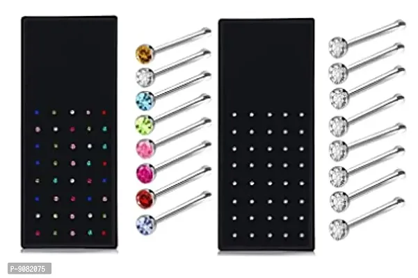 Stylish Black Stainless Steel Crystals Piercing Mini Nose Studs Pins Box Set For Women -80 Pcs