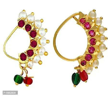 Stylish Gold Plated Maharashtrian Nath Clip On Nose Ring Without Piercing Combo For Women