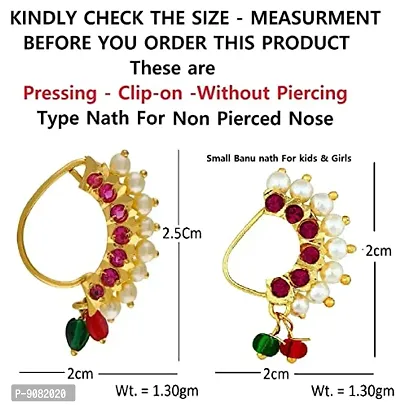 Stylish Gold Plated Maharashtrian Nath Clip On Nose Ring Without Piercing Combo For Women-thumb2