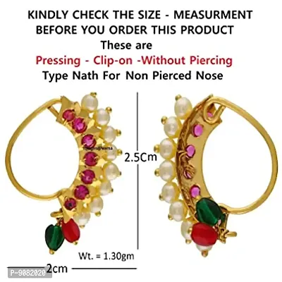 Stylish Gold Plated Maharashtrian Nath Clip On Nose Ring Without Piercing Combo For Women-thumb3