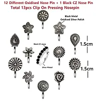 Stylish German Silver Oxidized Nose Pin Non Piercing Oxidised Clip On Nose Ring Stud For Women-thumb1