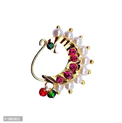 Buy JEWELOPIA Maharashtrian Nath CZ Nose pin Traditional Bridal Wedding  Jewellery Marathi AD Nose Stud non piercing Gold Plated Clip On Press Nath Nose  Ring For Girls (Curved Star AD Nath) at