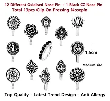 Stylish Oxidized Black Silver Metal Nose Pin Non Piercing Clip On Oxidised Nose Ring Stud For Girls And Ladies-thumb1
