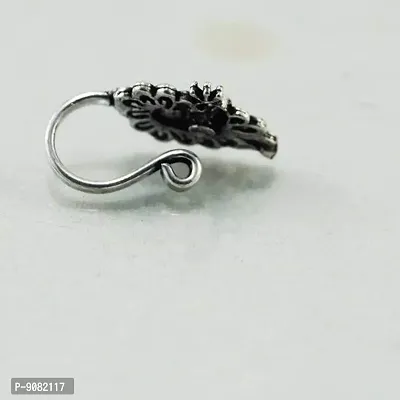 Stylish Oxidized Black Silver Metal Nose Pin Non Piercing Clip On Oxidised Nose Ring Stud For Girls And Ladies-thumb4