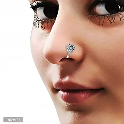 Stylish Clip On Nose Ring Oxidised Silver Nose Pin Without Piercing Nose Stud For Women-thumb4