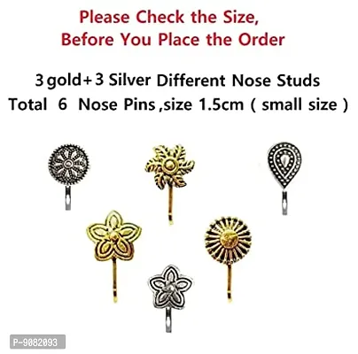 Stylish German Silver Oxidised Nose Ring Without Piercing Press On Combo Pack Of Oxidized Nose Pin Stud Ring Small Size For Women And Girls-thumb2