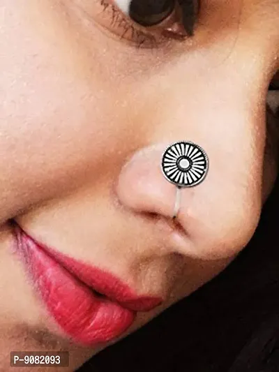Stylish German Silver Oxidised Nose Ring Without Piercing Press On Combo Pack Of Oxidized Nose Pin Stud Ring Small Size For Women And Girls-thumb3