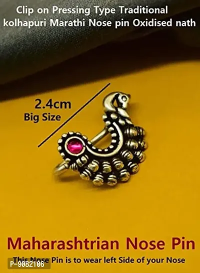 Stylish Traditional Maharashtrian Nath Nose Ring Without Piercing Press Clip On Oxidized Nose Nath Pins Non Piercing Oxidised For Women And Girls-thumb3