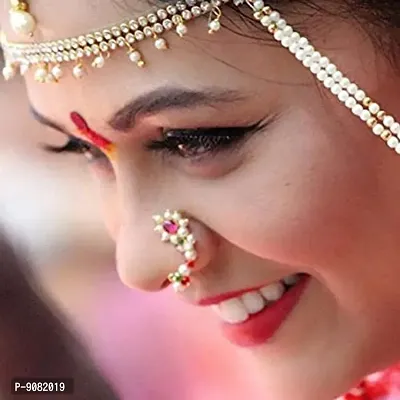 Stylish Maharashtrian Traditional Nath Nose Ring Without Piercing Marathi Nose Pin For Women -Maharashtrian Nose Pin-thumb5