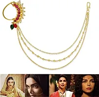 Stylish Pink Gold Plated Maharashtrian Nath Nose Ring Without Piercing With Chain For Women-thumb1
