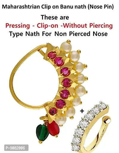 Stylish Maharashtrian Nath Clip On Nose Ring Without Piercing For Women-thumb3