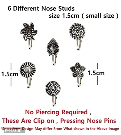 Stylish Oxidised Silver Nose Pin Stud Non Piercing Press On Nose Ring For Women-thumb2