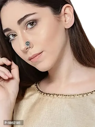 Stylish Oxidised Silver Nose Pin Stud Non Piercing Press On Nose Ring For Women-thumb3