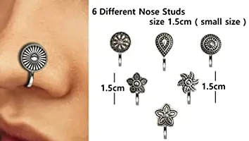 Stylish Oxidised Silver Nose Pin Stud Non Piercing Press On Nose Ring For Women-thumb3