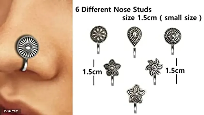 Stylish Oxidised Silver Nose Pin Stud Non Piercing Press On Nose Ring For Women-thumb4
