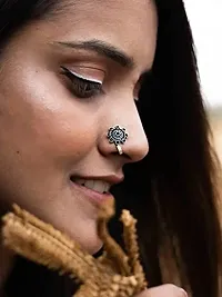 Stylish Oxidized Silver Nose Pin Stud Non Piercing Clip On Oxidised Black Metal Nose Ring For Girls And Ladies-thumb2