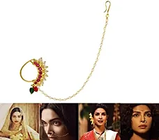 Stylish Pink Gold Plated Maharashtrian Nath Nose Ring Without Piercing For Women-thumb1