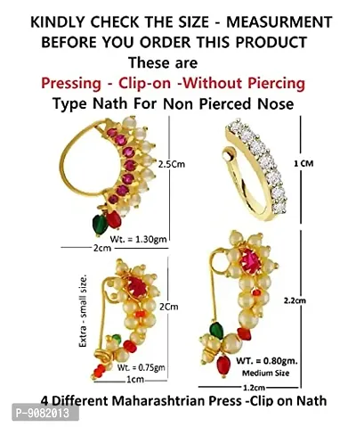 Stylish Gold Plated Maharashtrian Nath Clip On Combo Nose Ring Without Piercing For Women-thumb2
