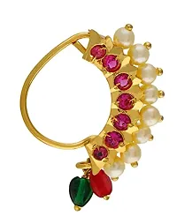 Stylish Gold Plated Maharashtrian Nath Clip On Combo Nose Ring Without Piercing For Women-thumb2