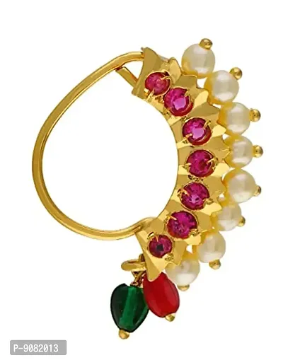 Stylish Gold Plated Maharashtrian Nath Clip On Combo Nose Ring Without Piercing For Women-thumb3