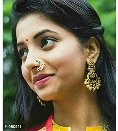 Indian Nose Ring Nath Bridal Wedding Nathini/non Pierced Gold Plat Fake Nose  Hoop Chain/bollywood Style Jewelry Jewellery - Etsy