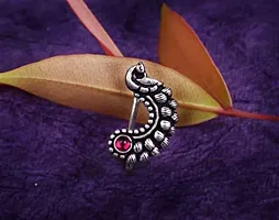 Stylish Maharashtrian Nath Clip On Marathi Nose Ring Without Piercing Oxidized Nose Pin For Women And Ladies-thumb1