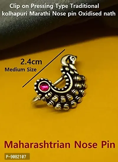 Stylish Maharashtrian Nath Clip On Marathi Nose Ring Without Piercing Oxidized Nose Pin For Women And Ladies-thumb3
