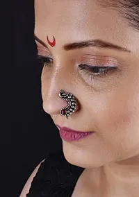 Stylish Maharashtrian Nath Clip On Marathi Nose Ring Without Piercing Oxidized Nose Pin For Women And Ladies-thumb3
