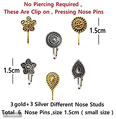 Stylish Oxidised Black Silver Nose Ring Non Piercing Pressing Nose Pin Stud For Women And Girls-thumb2