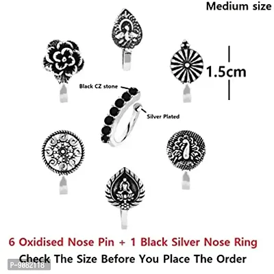 Stylish German Oxidised Silver Nose Pin Without Piercing Pressing Oxidized Silver Nose Ring Stud For Women-thumb2