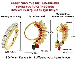 Stylish Maharashtrian Nath Multicolour Gold Plated Without Piercing Nose Ring Pin For Women Combo-2 Pcs-thumb1