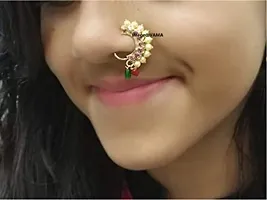 Stylish Maharashtrian Nath Multicolour Gold Plated Without Piercing Nose Ring Pin For Women Combo-2 Pcs-thumb3