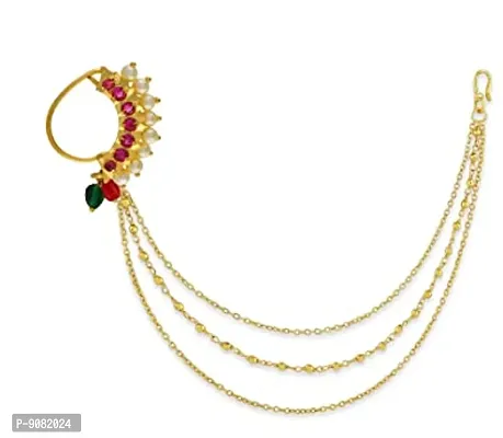 Stylish Gold Plated Maharashtrian Nath Clip On Nose Ring Without Piercing For Women-thumb0