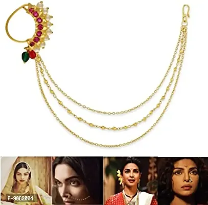 Stylish Gold Plated Maharashtrian Nath Clip On Nose Ring Without Piercing For Women-thumb2