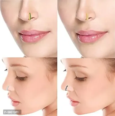 Stylish Nose pin Without Piercing Clip On Pressing Type Nath Nose Ring Pin Stud For Women And Girls -Nose Ring Without Piercing- 6 Pieces-thumb3