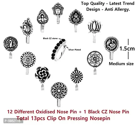 Stylish Oxidised Nose Pin Without Piercing Press On Oxidized German Silver Nose Ring Stud For Women-thumb2