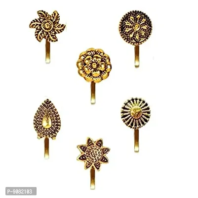 Stylish Press On Nose Pin Without Piercing Nose Ring Stud Gold Oxidised For Ladies And Girls-thumb0