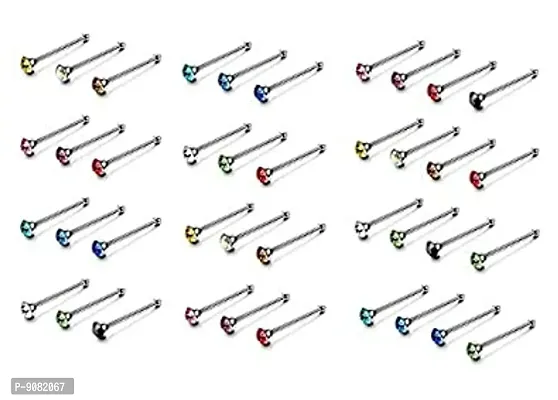 Stylish Mix Color Stainless Steel Crystals Mini Nose Pin Studs Set For Women - 40 Pcs-thumb0